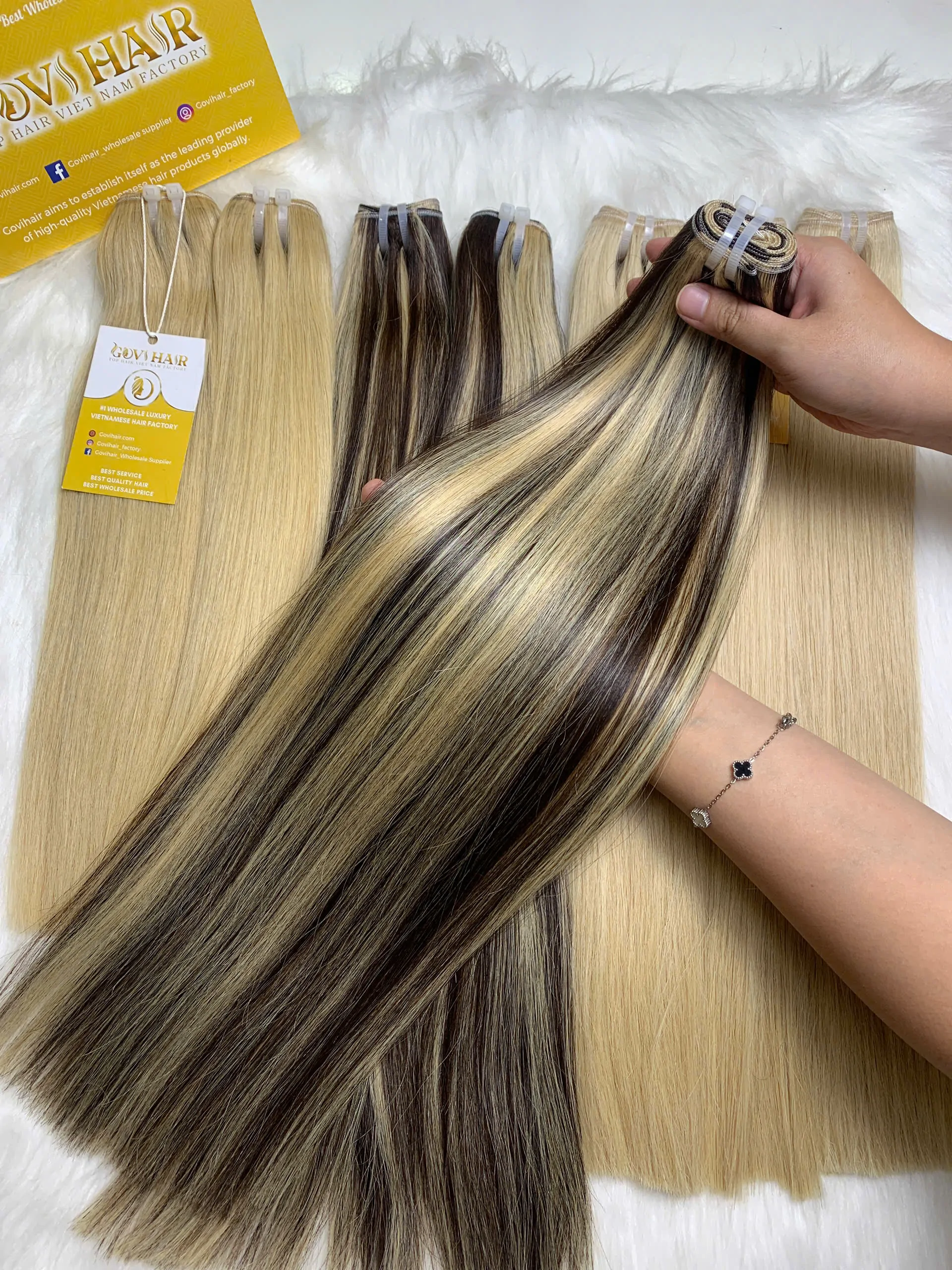 Weft Hair Extensions Bone Straight Piano Luxury Vietnamese Hair