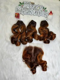 Weft Hair Extensions Fumi Bouncy Curly Mix Piano Color Raw Hair