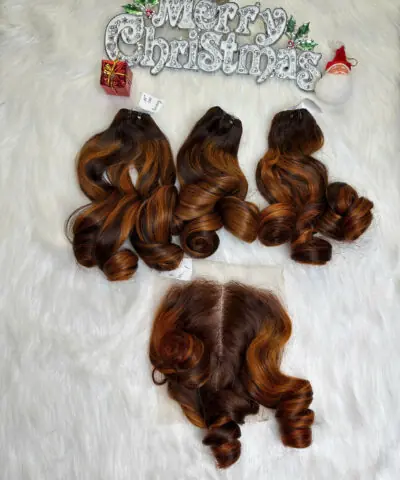 Weft Hair Extensions Fumi Bouncy Curly Mix Piano Color Raw Hair