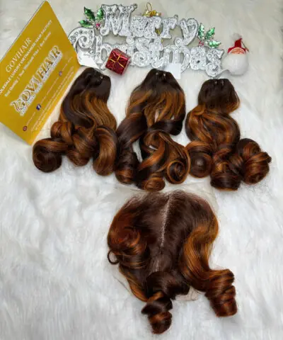 Weft Hair Extensions Fumi Bouncy Curly Mix Piano Color Raw Vietnamese Hair