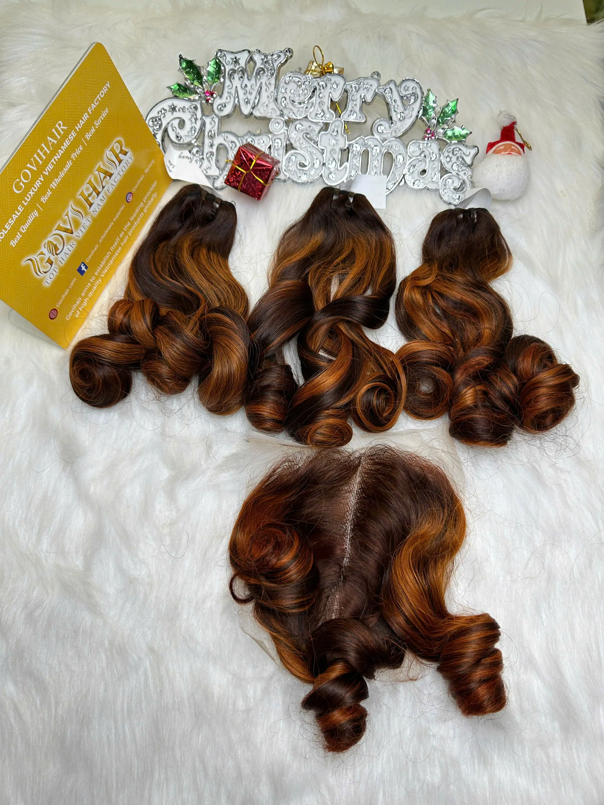 Weft Hair Extensions Fumi Bouncy Curly Mix Piano Color Raw Vietnamese Hair