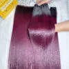 Weft Hair Extensions Bone Straight Ombre Burgundy Color Raw Vietnamese Hair