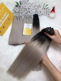 Weft Hair Extensions Ombre Grey Color Raw Vietnamese Hair High Quality