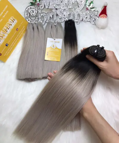 Weft Hair Extensions Ombre Grey Color Raw Vietnamese Hair High Quality