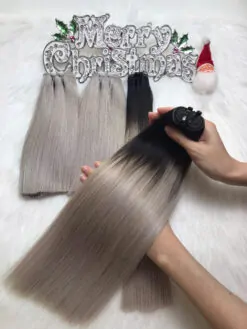 Weft Hair Extensions Ombre Grey Color Raw Vietnamese Hair High Quality