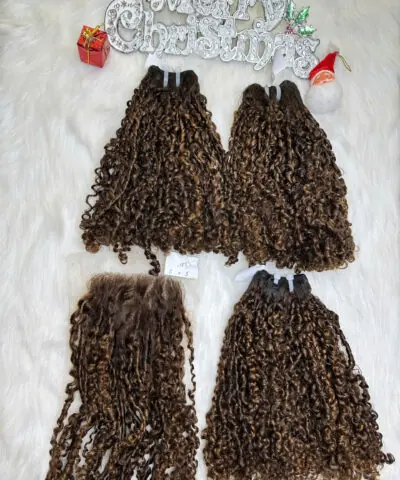 Weft Hair Extensions Pixie Curly Piano Color