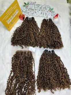 Weft Hair Extensions Pixie Curly Piano Color Raw Hair
