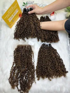 Weft Hair Extensions Pixie Curly Piano Color Raw Vietnamese Hair