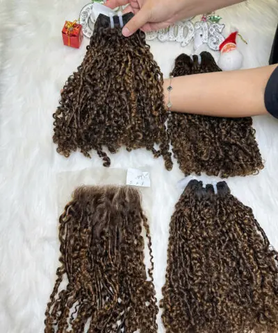 Weft Hair Extensions Pixie Curly Piano Color Vietnamese Hair