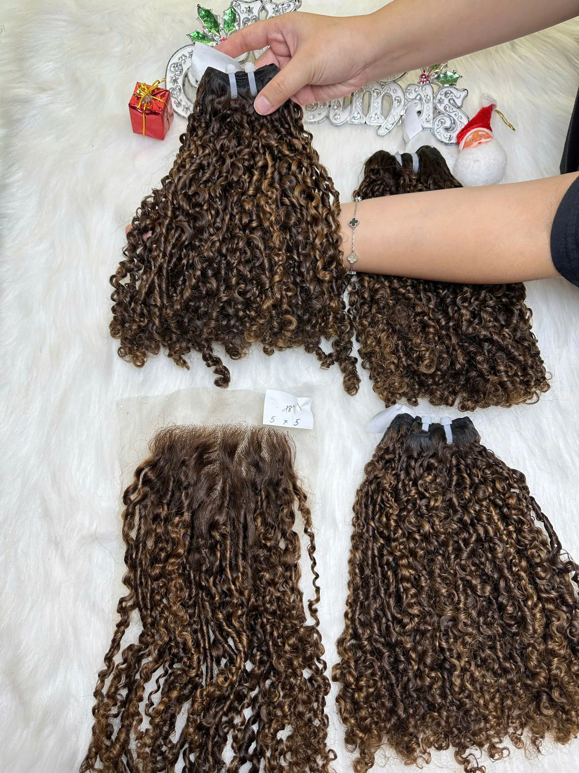 Weft Hair Extensions Pixie Curly Piano Color Vietnamese Hair