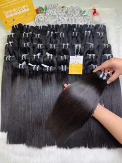 Bone Straight Machine Weft Hair Extensions 22 Inch #1 Jet Black Color for Beauty Salons 11 Weft Hair Extensions Vietnamese Hair Natural Color