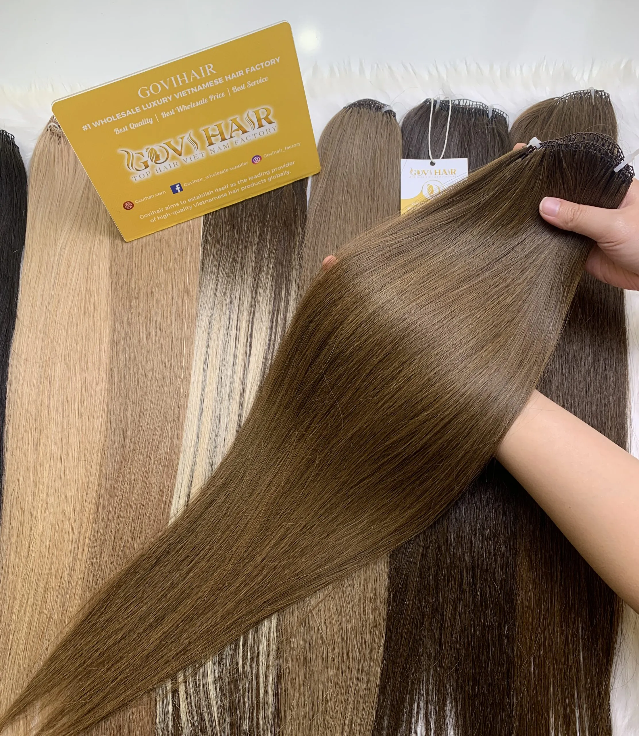 20 Inch Straight #8 Light Brown Feather Weft Hair Extensions