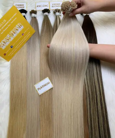 28 Inch Straight Platinum Blonde Color Flat Tip Hair Extensions for Salon