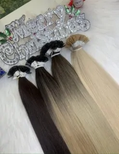 Flat Tip Hair Extensions Bone Straight 24 Inches Ombre Blonde 8/Ash Premium Standard Vietnam Hair