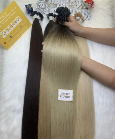 Flat Tip Hair Extensions Bone Straight 24 Inches Ombre Blonde 8/Ash Premium Vietnamese Hair