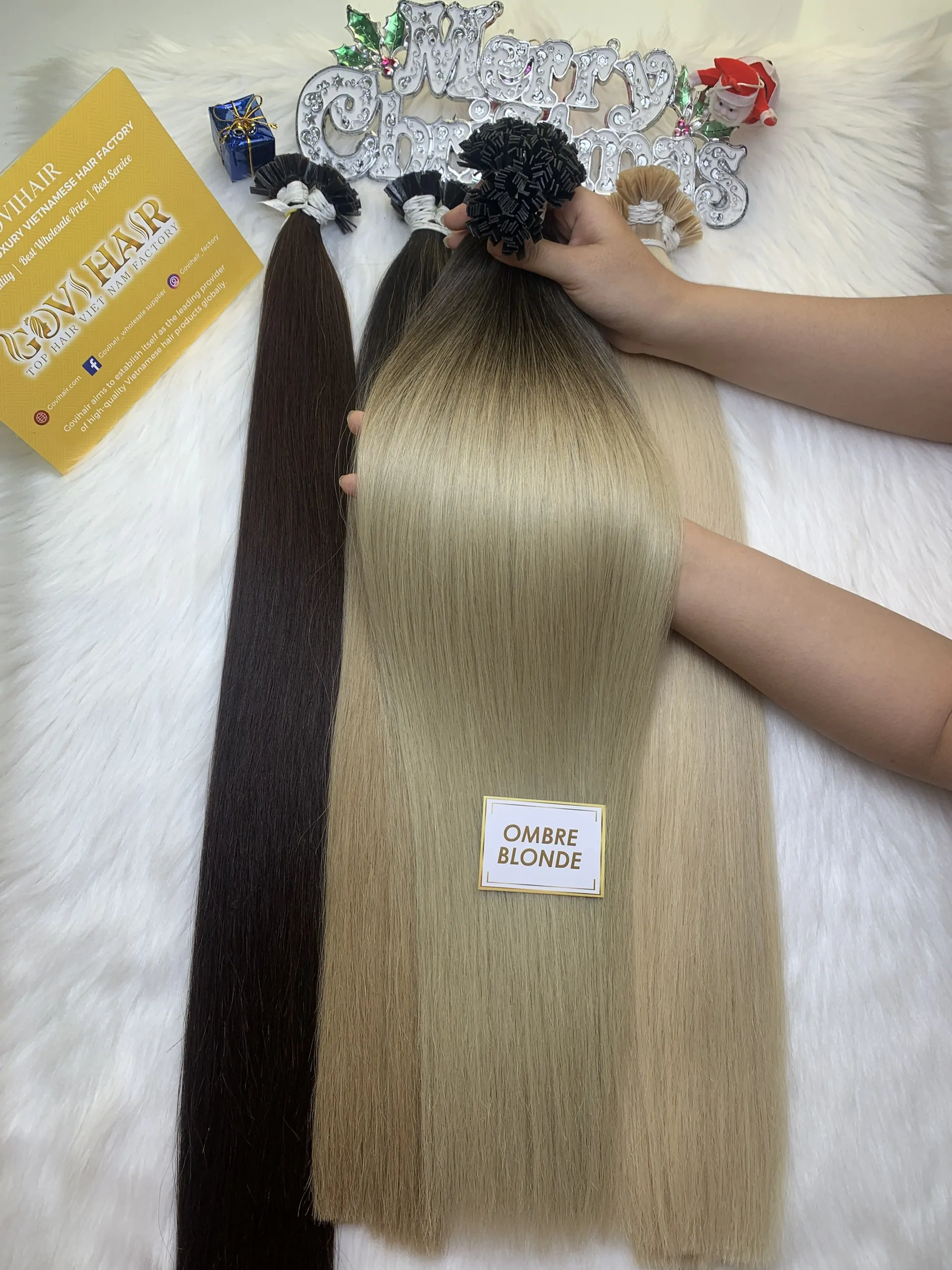 Flat Tip Hair Extensions Bone Straight 24 Inches Ombre Blonde 8/Ash Premium Vietnamese Hair