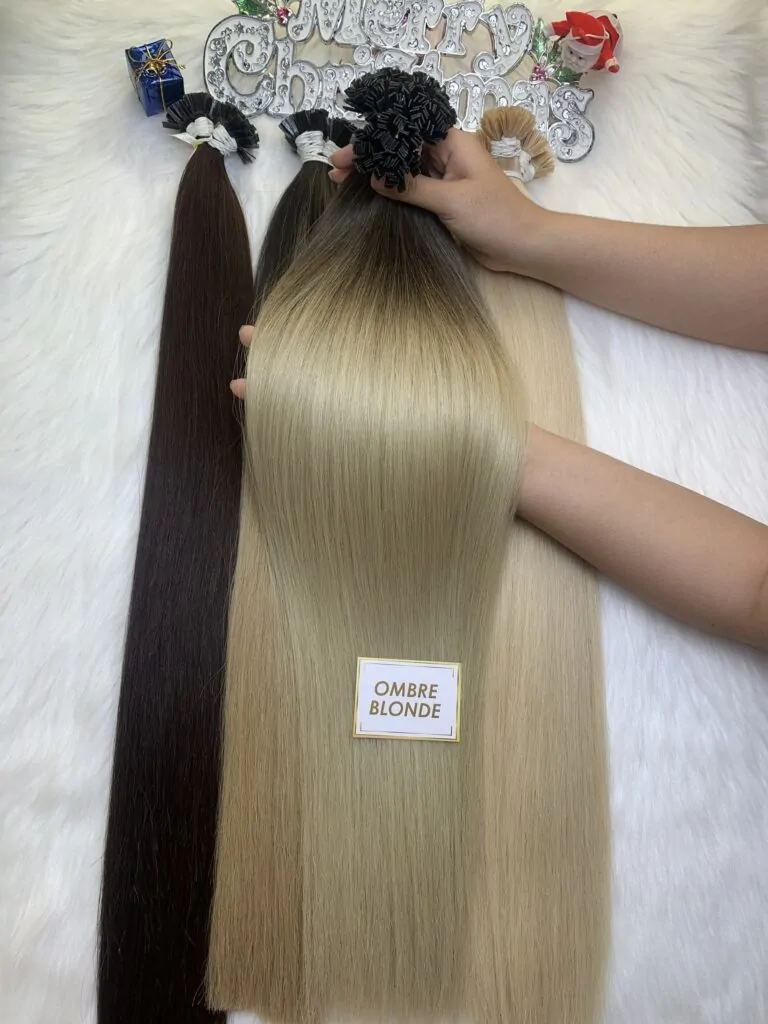 Flat Tip Hair Extensions Bone Straight 24 Inches Ombre Blonde 8/Ash Premium Vietnam Hair
