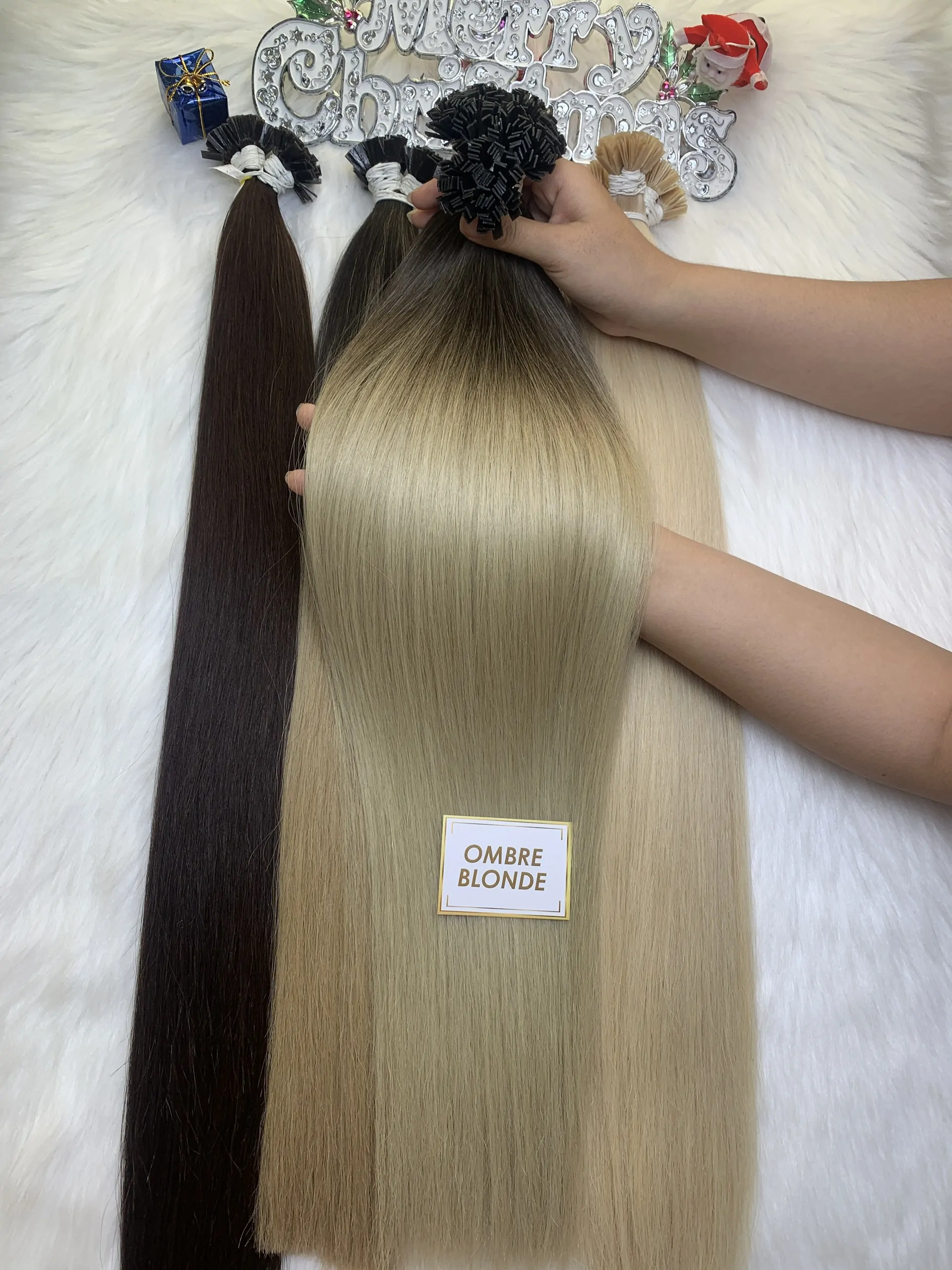 Flat Tip Hair Extensions Bone Straight 24 Inches Ombre Blonde 8/Ash Premium Vietnamese Hair