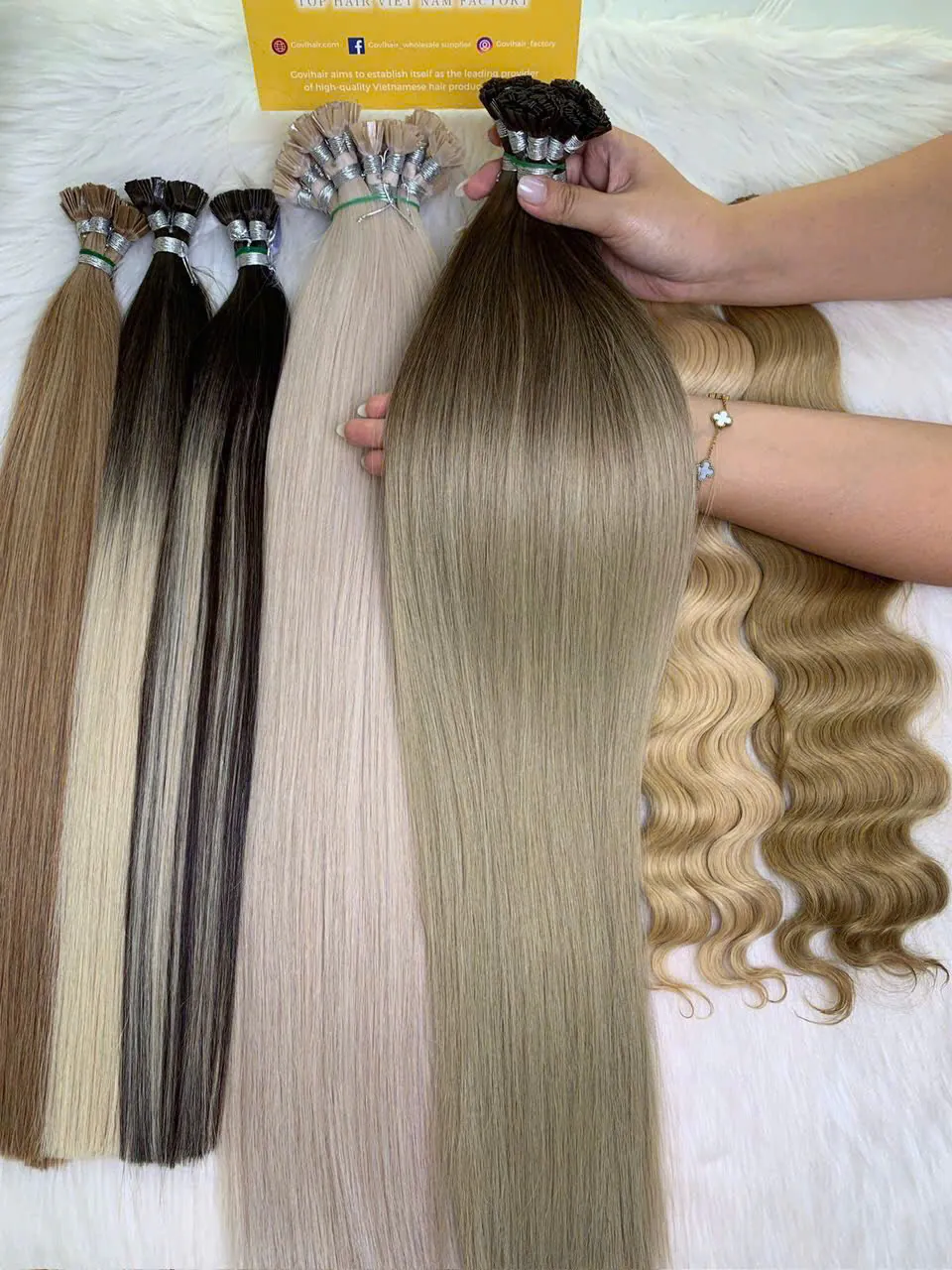 Flat Tip Hair Extensions Bone Straight 24 Inches Ombre Blonde 8/Ash Premium Vietnamese Hair