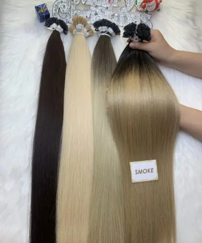 Flat Tip Hair Extensions Bone Straight 24 Inches Smoke Color Premium Vietnam Hair