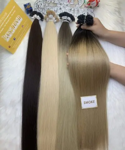 Flat Tip Hair Extensions Bone Straight 24 Inches Smoke Color Premium Vietnamese Hair