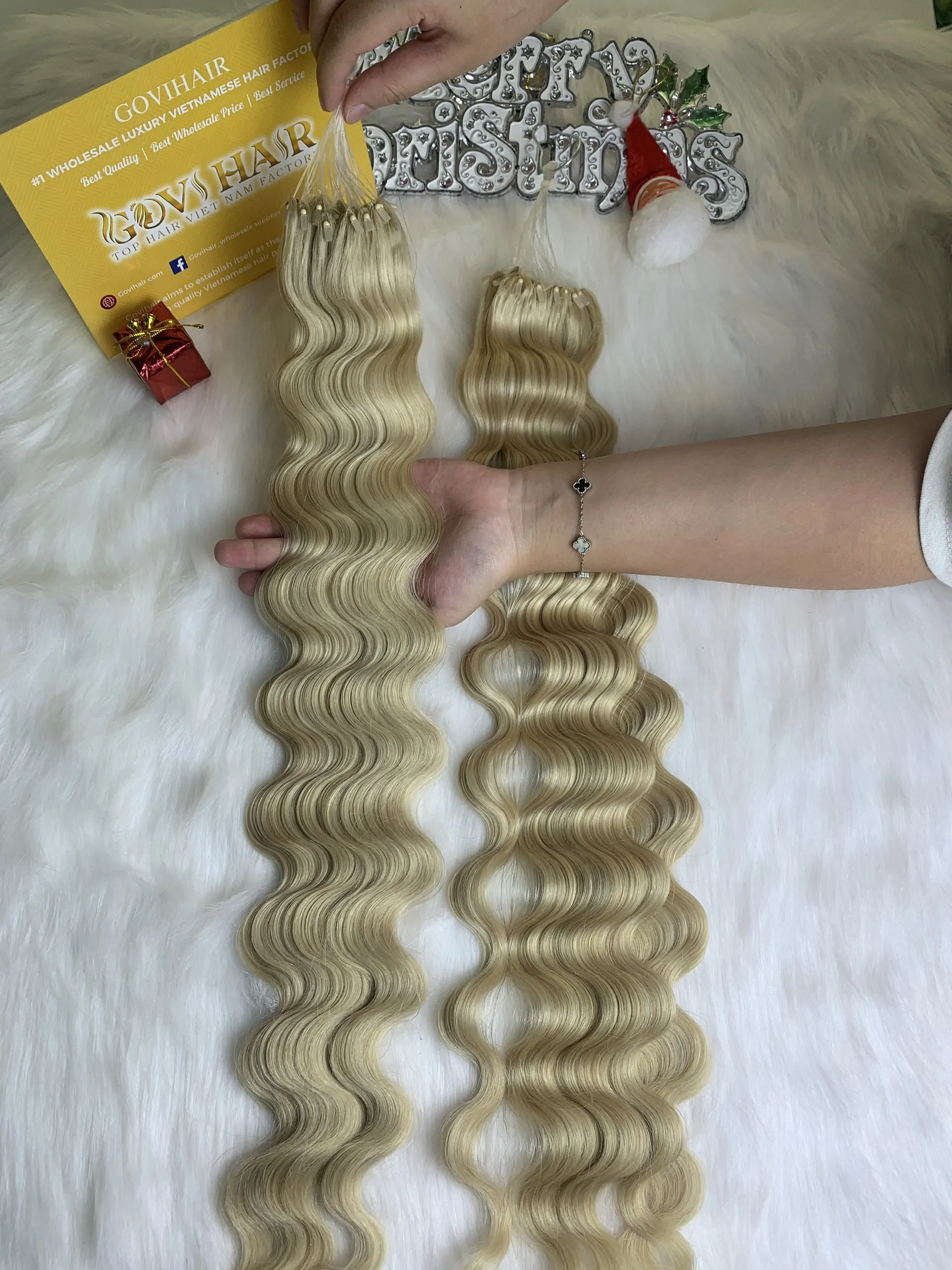 H6 Feather Hair Extensions Super Double Drawn Wavy Blonde Color Luxury Vietnam Hair