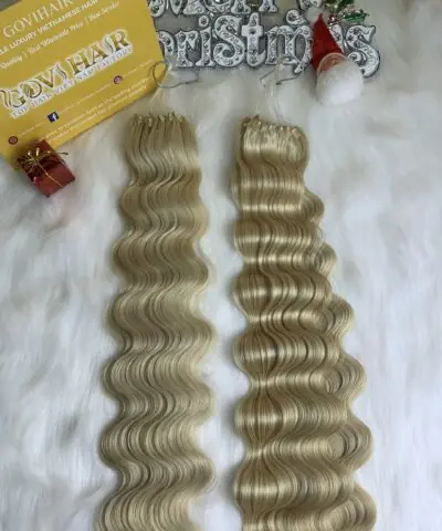 26 Inch Wavy Blonde Color H6 Feather Hair Extensions For Professional Hair Salon 7 H6 Feather Hair Extensions Super Double Drawn Wavy Blonde Color Luxury Vietnamese Hair