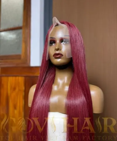 Human Hair Frontal wig 13x4 HD Lace Bone straight burgundy color