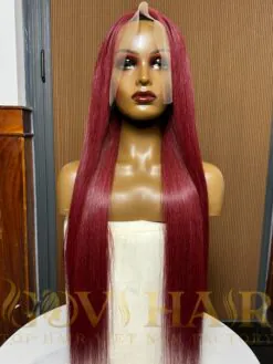 Human Hair Frontal wig 13x4 HD Lace Bone straight burgundy color