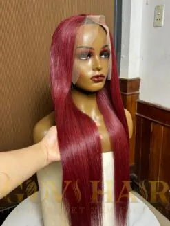 Human Hair Frontal wig 13x4 HD Lace Bone straight burgundy color