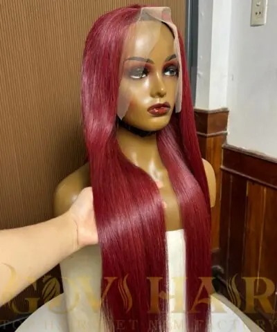 Human Hair Frontal wig 13x4 HD Lace Bone straight burgundy color