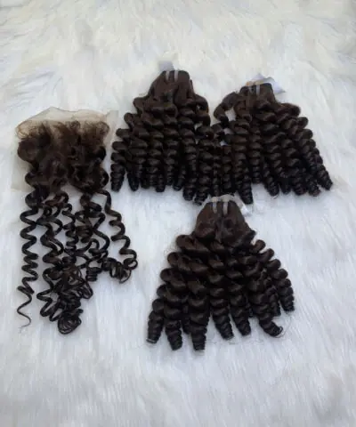 Pixie Curly Machine Weft Hair Extensions 22 Inch #4 Dark Brown Color 7 pixie curly dark brown color premium quality vietnam hair
