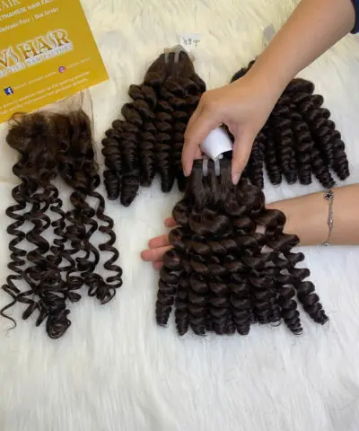 Pixie Curly Dark Brown Color Premium Quality Vietnam Hair Products