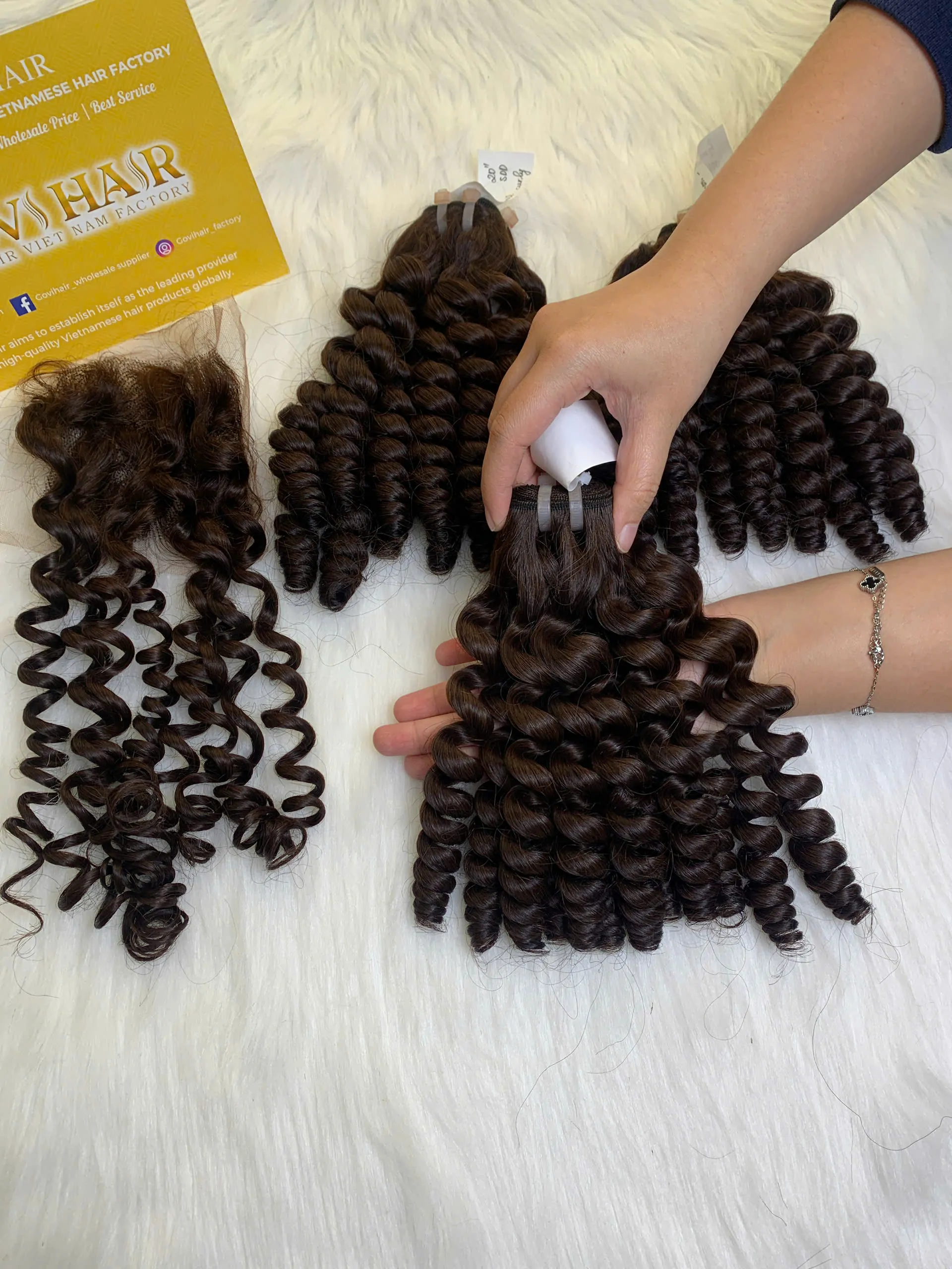 Pixie Curly Machine Weft Hair Extensions 22 Inch #4 Dark Brown Color 1 Pixie Curly Dark Brown Color Premium Quality Vietnam Hair Products