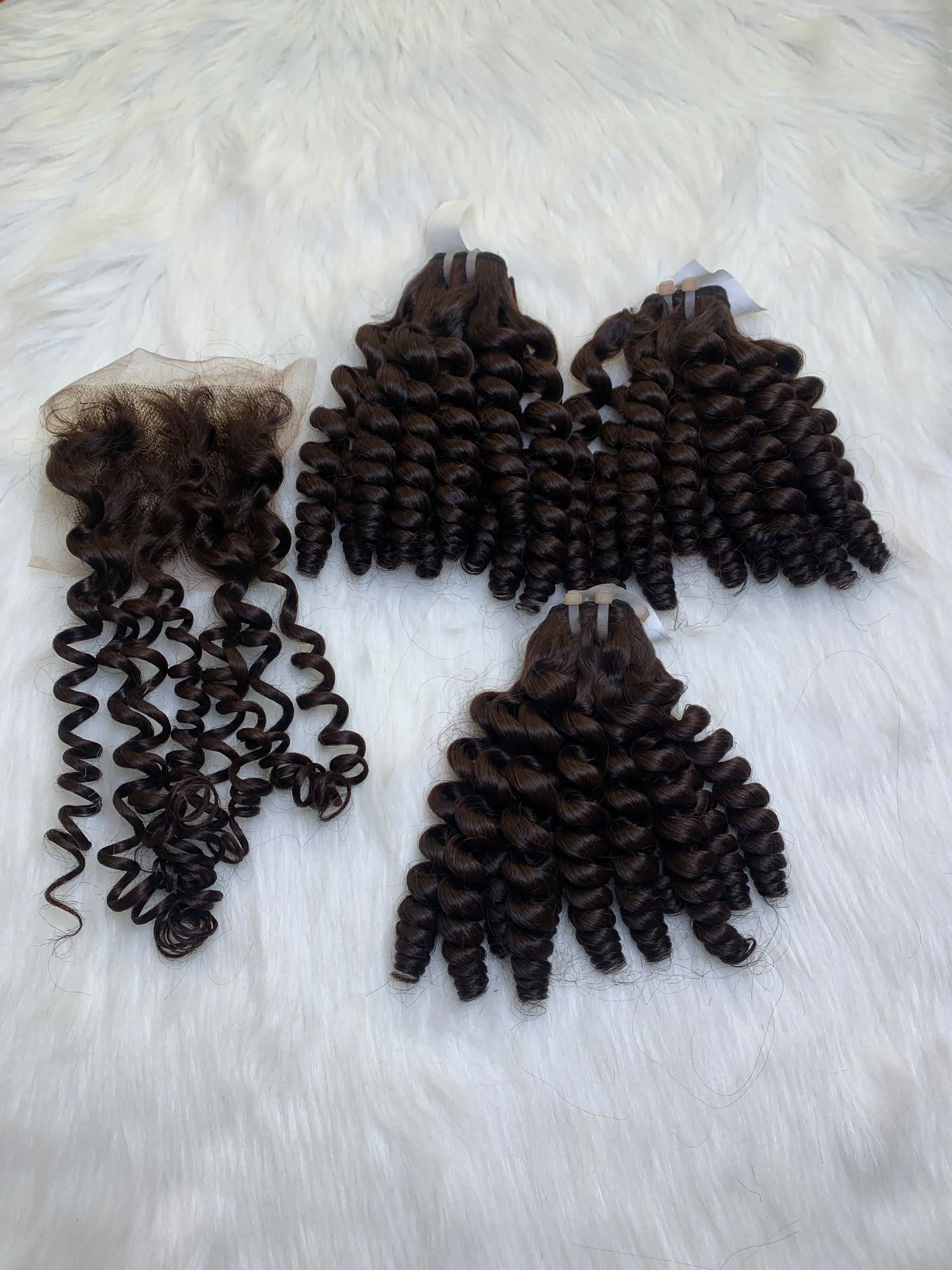 Pixie Curly Machine Weft Hair Extensions 22 Inch #4 Dark Brown Color 4 Pixie Curly Machine Weft Hair Extensions 22 Inch #4 Dark Brown Color - Image 4