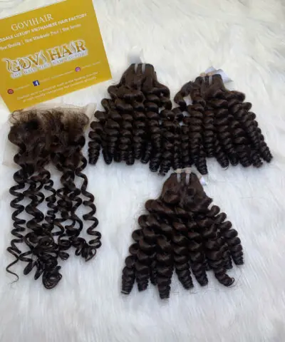 Pixie Curly Machine Weft Hair Extensions 22 Inch #4 Dark Brown Color 6 Pixie Curly Dark Brown Color Premium Quality Vietnamese Hair