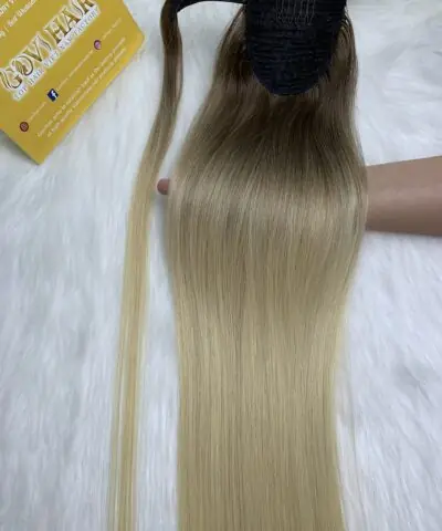 Ponytail Hair Extensions Bone Straight 32 Inches Ombre 7C/613 Color Luxury Quality Vietnamese Hair
