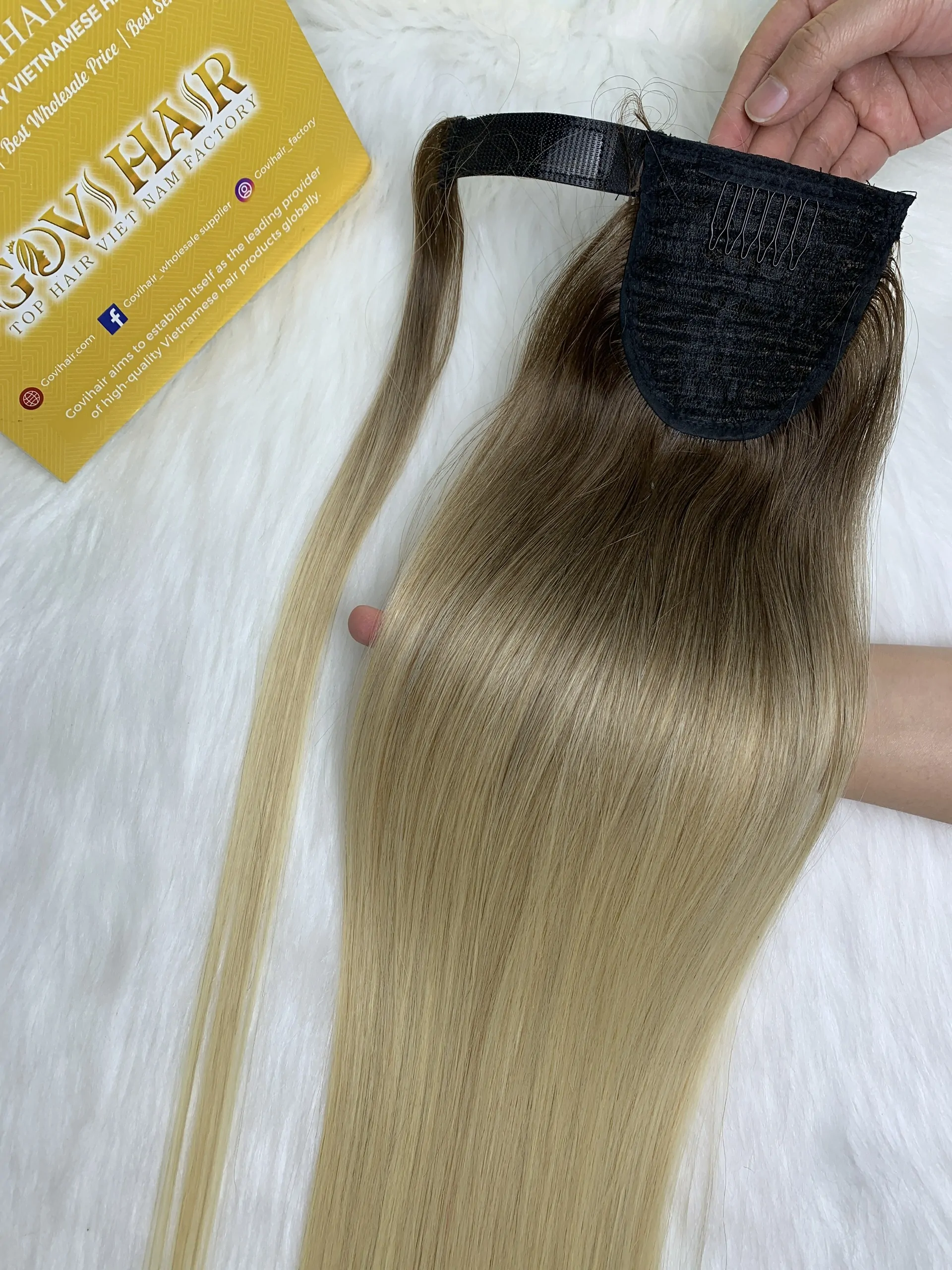 Ponytail Hair Extensions Bone Straight 32 Inches Ombre 7C/613 Color Luxury Vietnamese Hair