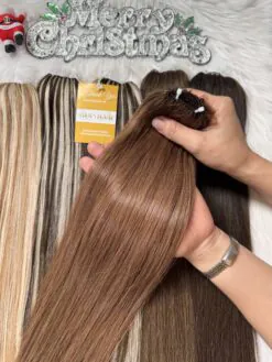 20 Inch Straight #8 Light Brown Feather Weft Hair Extensions