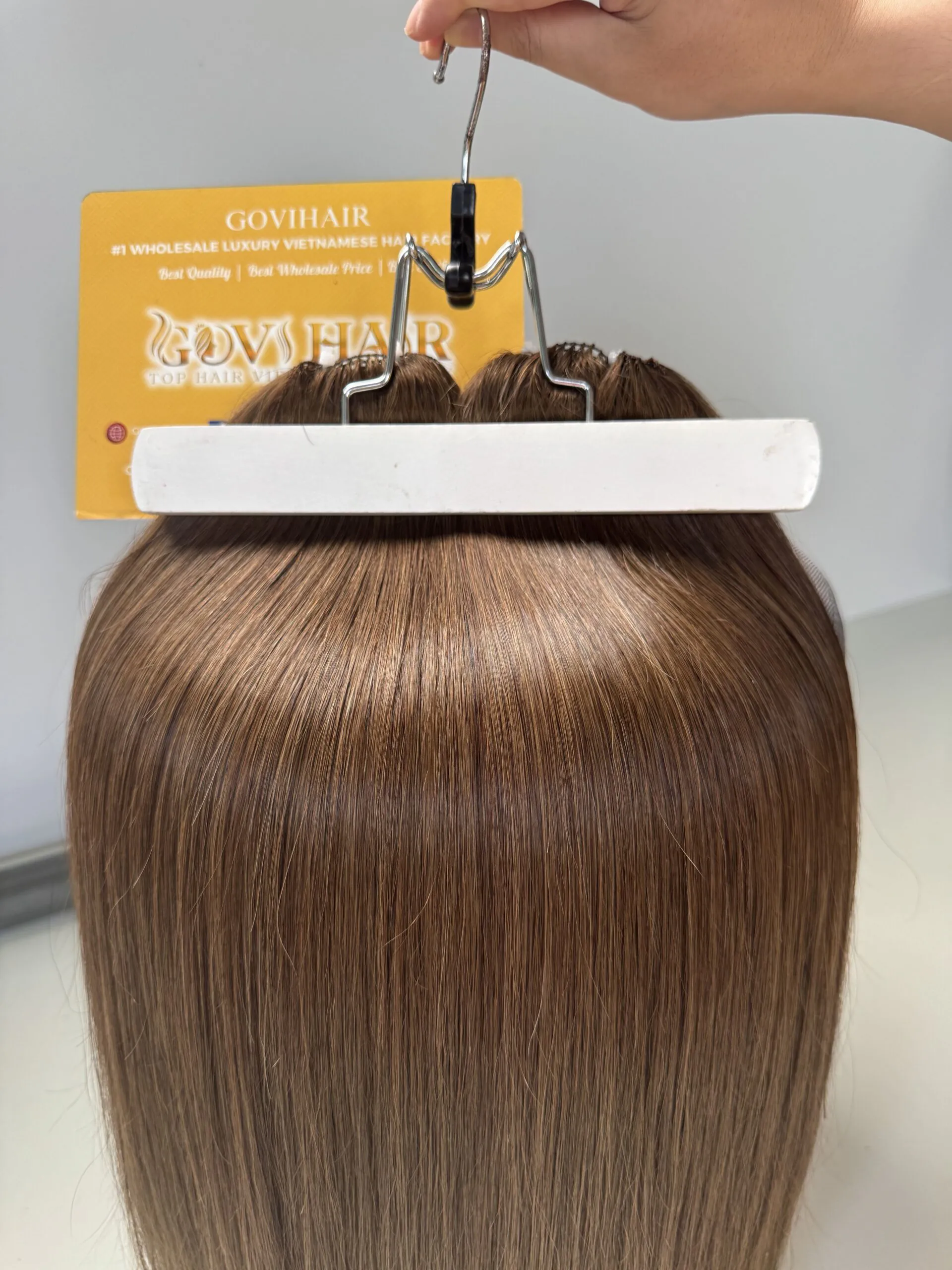 20 Inch Straight #8 Light Brown Feather Weft Hair Extensions