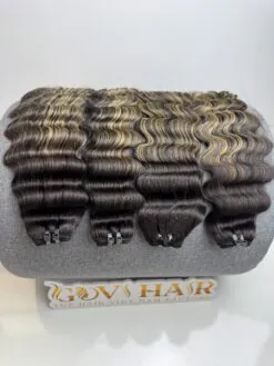 Wavy Machine Weft Hair Extensions 26 Inch Ombre Highlight