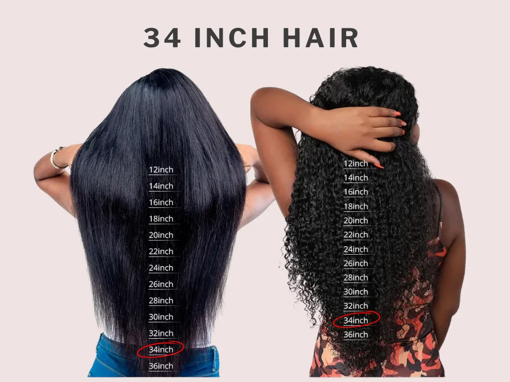 34 inch hair means ultra-long locks reaching hips or thighs