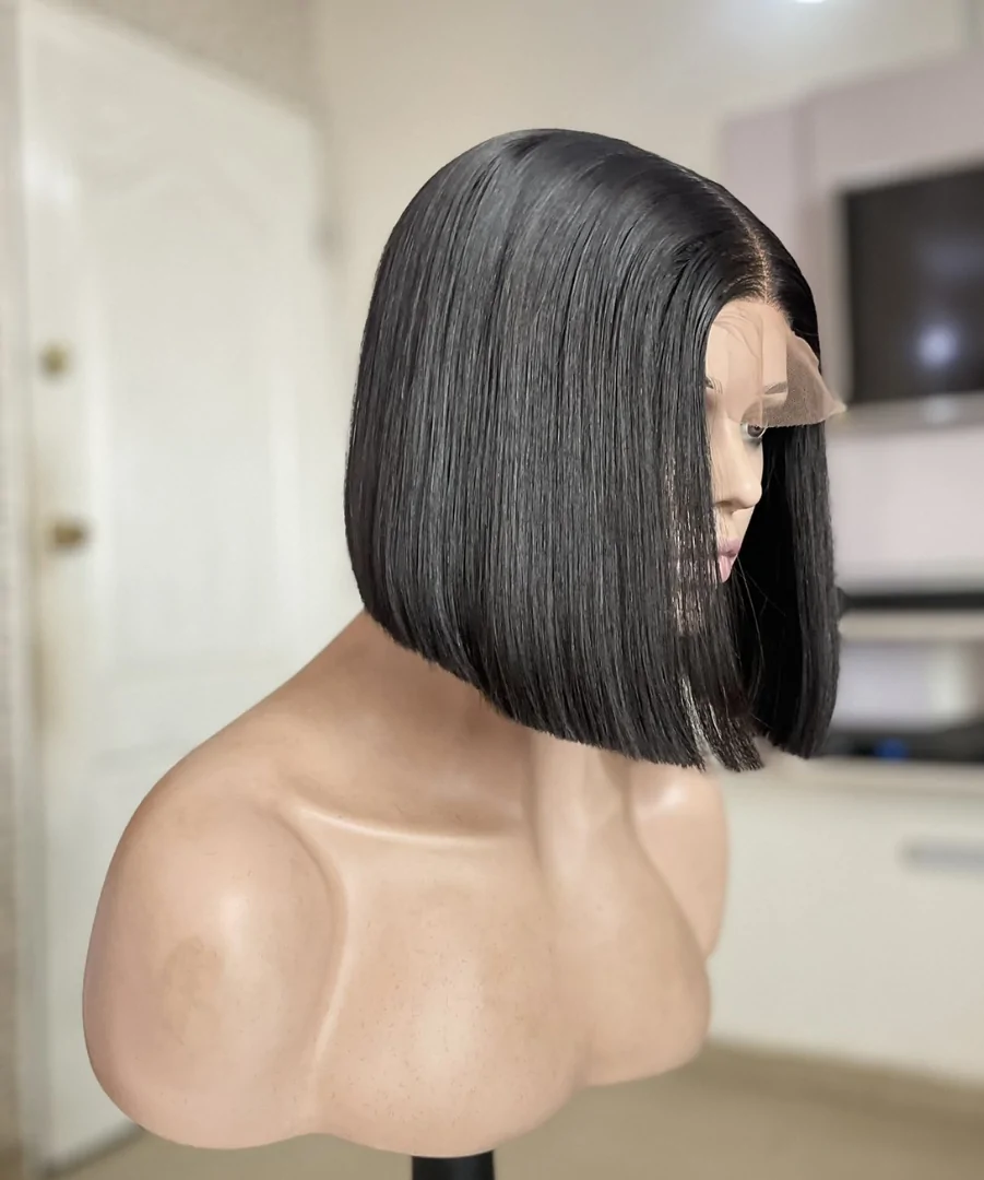 Straight Blunt Cut Human Hair Bob Wigs 4x4 HD Lace Closure 8 Inch Natural Black Color 1 8 Inch Real 100% Human Hair Bob Wigs HD 13×4 Front Lace Wig for Women