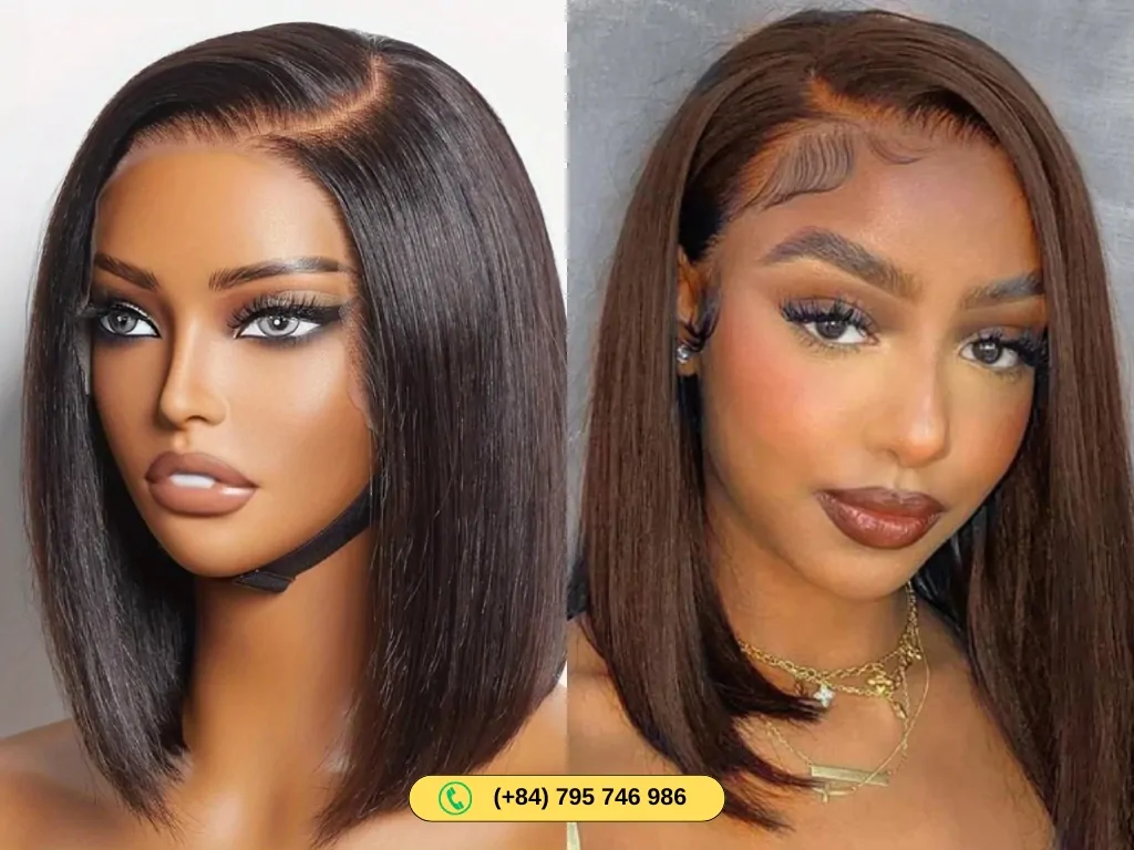 100% 5x5 HD Lace Closure Human Hair Bob Wigs Chocolate Brown Color