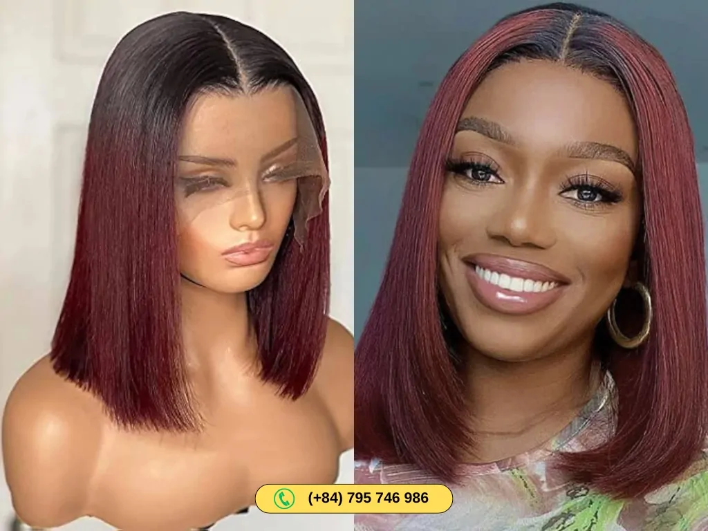 Lace front Human Hair Bob wigs ombre red