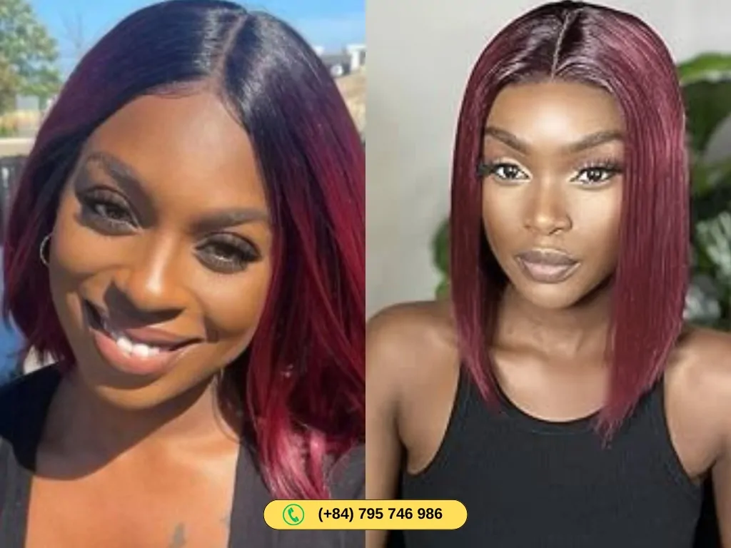 Women’s Stylish Ombre Red Bob Wig 100% Human Hair