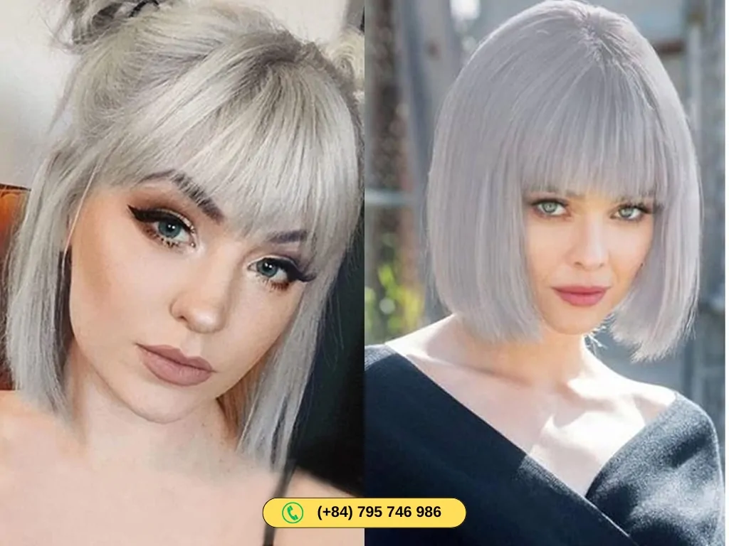 Natural human hair bob wigs in grey color