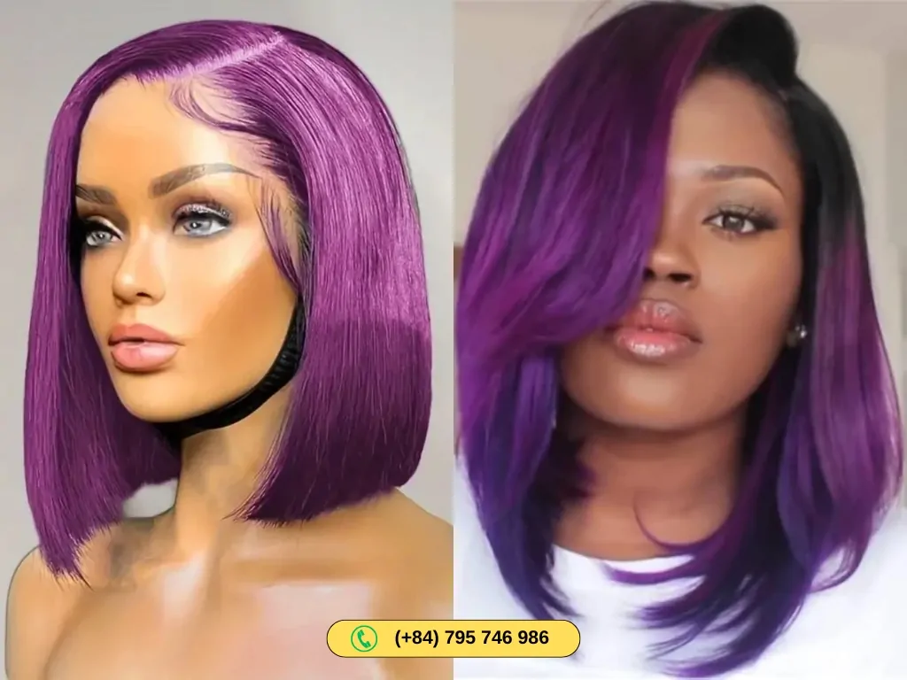 Straight Human Hair Bob Wig 13x4 Lace Closure 12 Inch Purple Color 4 Human Hair bob wigs ombre purple