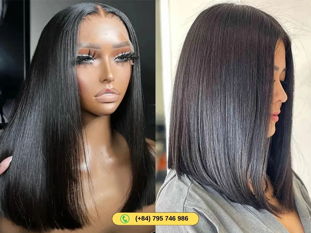Lace Closure Human Hair Bob Wigs Middle Part