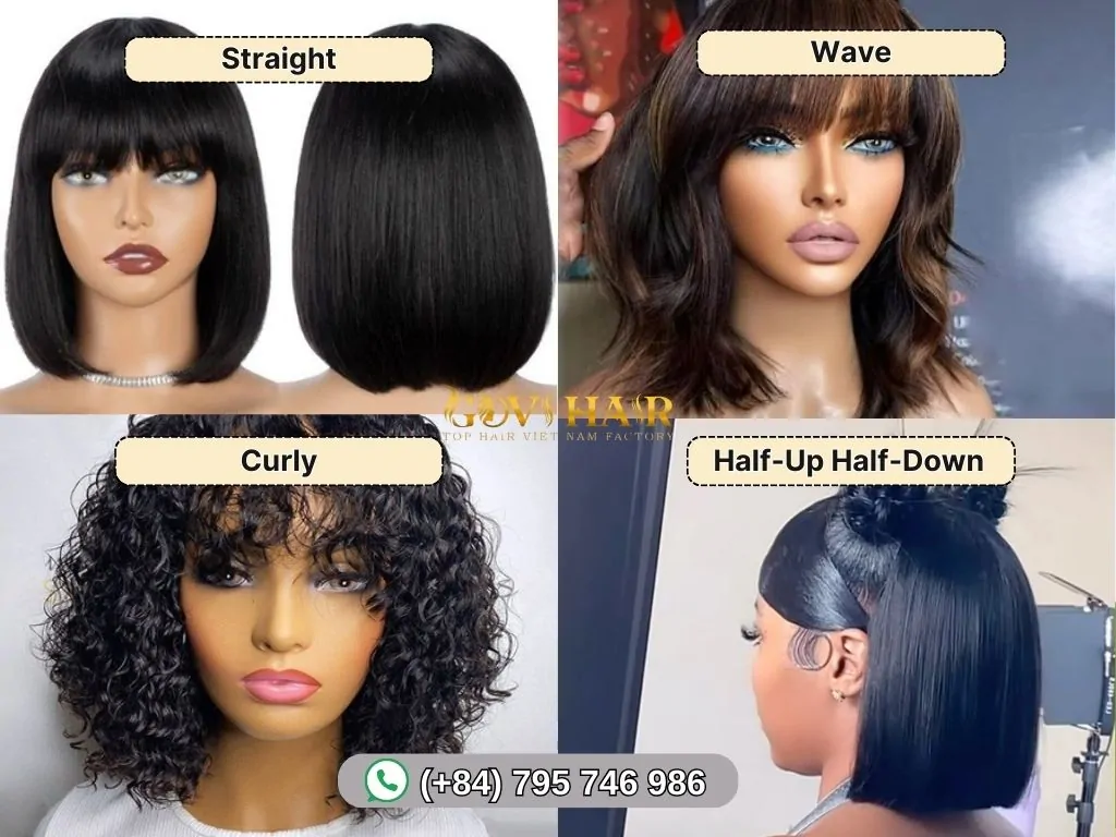 Styling options for bob wig with bangs